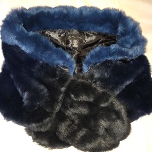 NWOT INC International Concepts Blue and Black Ombre Faux Fur Stole, OS